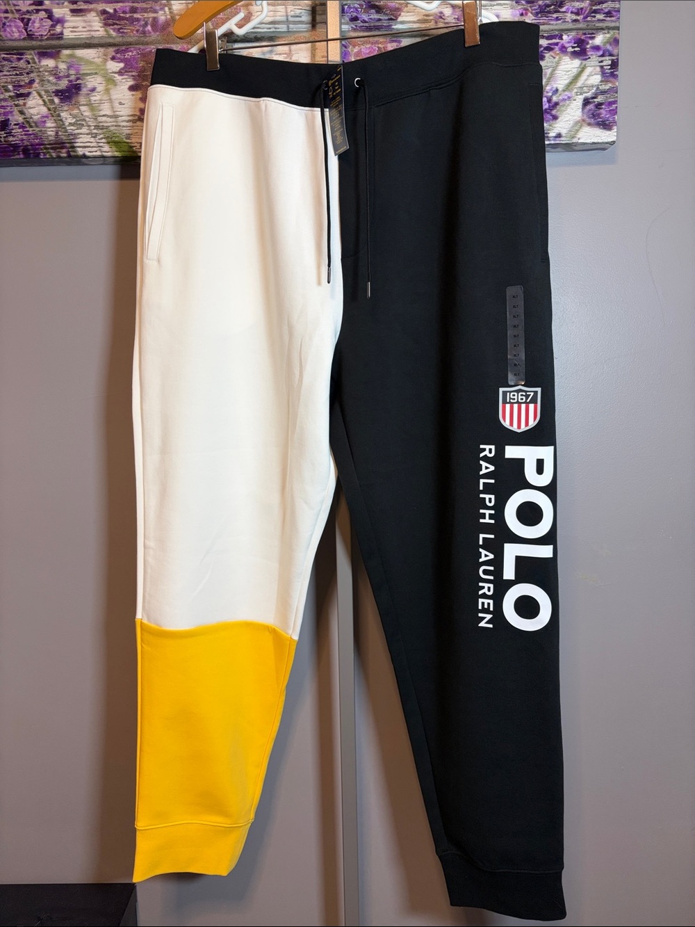 Polo by Ralph Lauren Men’s Black/White/Yellow Colorblock Joggers NWT Size XLT